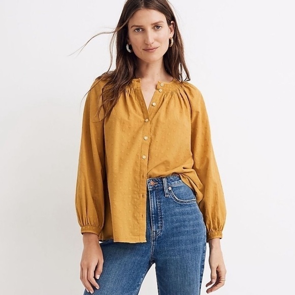 Madewell Floral Embroidered Smocked-Neck Raglan Top XS - Picture 1 of 10